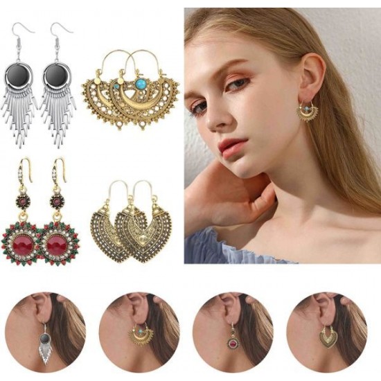 12 Pairs Bohemian Vintage Drop Dangle Earrings For Women Statement Tassel Boho Earring Set Christmas Jewelry